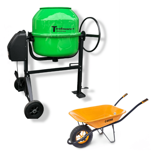 Toolmore Austria ბეტონის შემრევი 300 ლიტრი 1400W და ხელის ურიკა